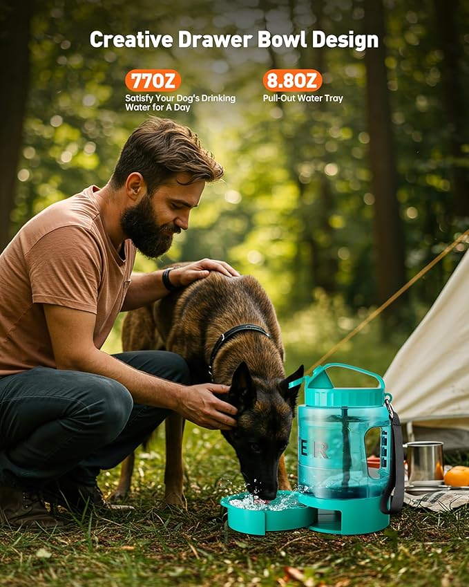 Portable Dog Water Bottle Bowl - 77 oz Travel Water Bowl Dispenser for Dogs Leak Proof, Suitable for Large Pet Drinking, A Must Have for Outdoor, Camping, Walking, Beach Other Scenes （Light Green）