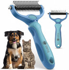 AKC-Dog & Cat Detangle Rake Style Brush | Durable & Effective | Anti- Slip & Easy Maintenance | Portable & Easy to Use | Stainless Steel Blades & Safety Guard | Detangling and Dematting Comb for Pets