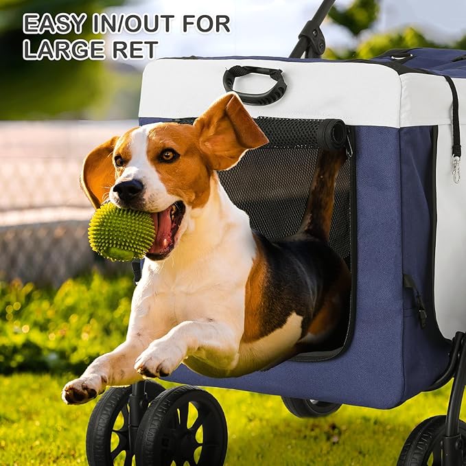 MoNiBloom Dog Cat Stroller for Dogs Cats, 4 Wheels Pet Stroller Jogger w/Detachable Carrier, Travel Strolling Cart, Soft Collapsible Dog Crate