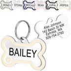 GoTags Stainless Steel Bone Dog Tag with Color Outline and Paw Print, Personalized Pet ID Tag for Dogs and Cats, Custom Engraving with up to 5 Lines of Text on Both Sides (Vanilla, Small)