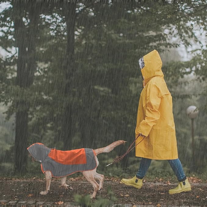 IECOii Dog Raincoat,Waterproof Rain Jacket for Medium Dogs,Adjustable Pet Rain Coat with Magic Sticker Closure,Reflective Doggy Raincoat with Hood,Perfect for Night Walking,Orange,M