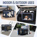 30IN Soft Collapsible Dog Crate w Detachable Wheels, Rolling Travel Dog Crate for Medium Breed Dogs, Portable Dog Kennel with Mesh Windows, Indoor & Outdoor Uses