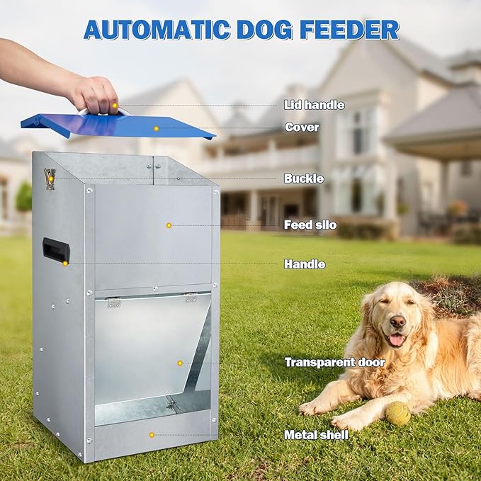 Automatic Dog Feeder Outdoor Dog Feeder for Large Dogs Large Breed Dog Food Dispenser, 25LBS Capacity Pets Feeder Gravity Food Feeder