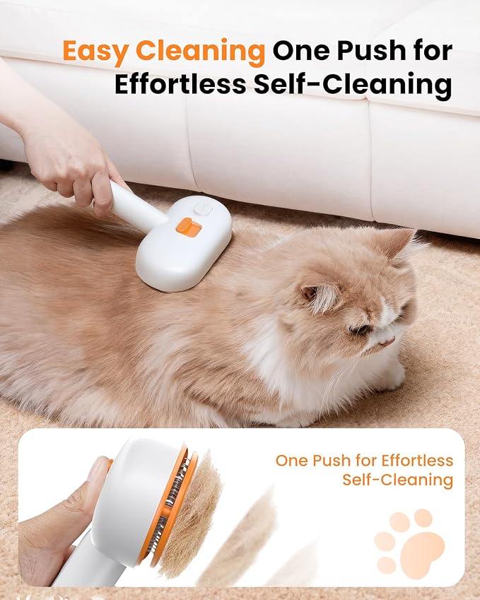 Cat Steam Brush, Self Cleaning Cat Brush for Shedding, 3 in 1 Pet Spray Hair Removal Comb, Pet Steam Brushes for Long and Short Haired Dog, Cool Mist Only
