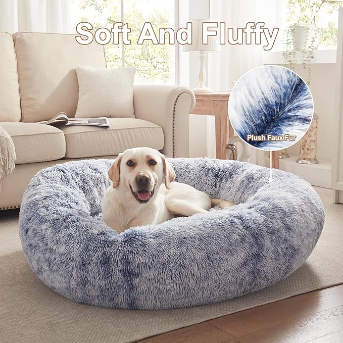 45 inches Donut Dog Bed for Extra Large Dogs,Calming Fluffy Round Jumbo Pet Bed with Removable & Washable Cover, Fits up to 150 lbs Pets (Dark Blue,XL)