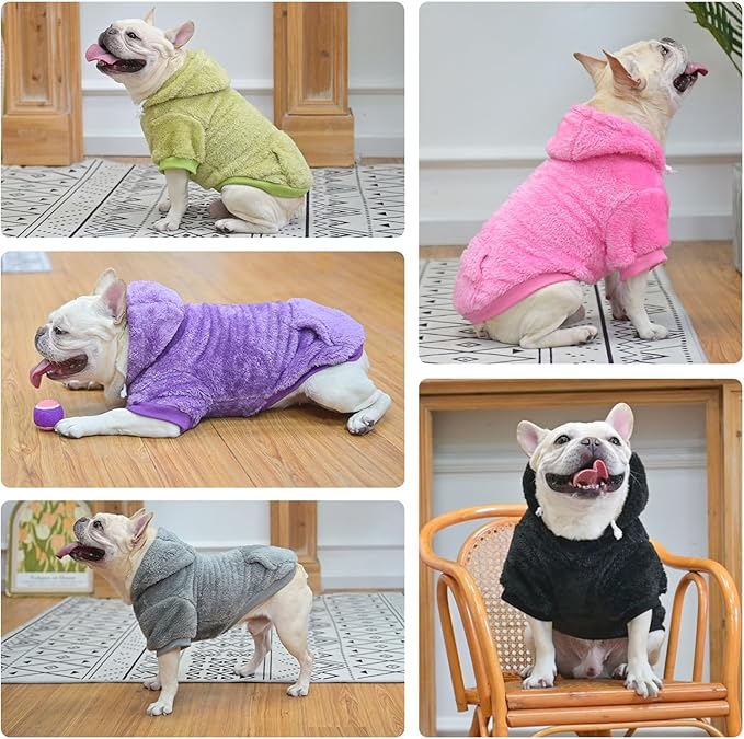 SCENEREAL Fuzzy Sweater/Hoodie for Small Medium Large Dogs, Fleece Warm Sweatshirt With Pocket, Winter Coat for Boys/Girls, Chihuahua Puppy Clothes With Leash Hole
