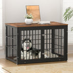 48 Inch Rustic Heavy Duty Dog Crate Furniture for Extra Large Dogs, Decorative Pet House End Table, Wooden Cage Kennel Furniture Indoor, Black and Brown