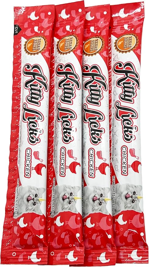 Rena's Recipe Kitty Licks Chicken Barrel (60 Tubes) 3 flavorsX 20 Tubes Cream Lickable Cat Treats 3 Different Flavors: Chicken, Chicken with Tuna, and Chicken with Liver