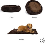 Best Friends by Sheri Bundle Set The Original Calming Shag Donut Cuddler Cat and Dog Bed + Pet Throw Blanket Dark Chocolate Extra Large 45" x 45"