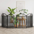 UDD Metal Folding Dog Gate Indoor 144" Extra Wide, 32" Tall Foldable Pet Gate with Door for Stairs Doorways Hallways Porch, Freestanding No Drilling Pet Fence for Dogs Puppy, Black 6-Panel