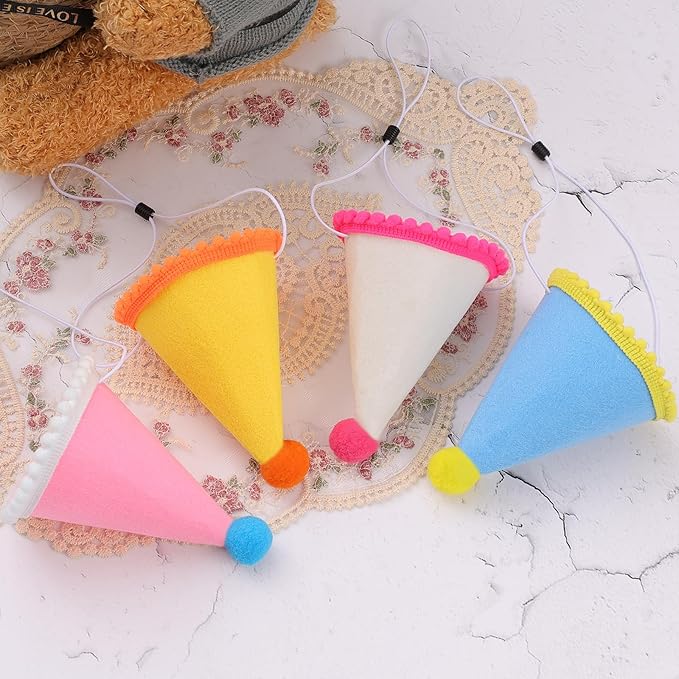 10 Pcs Dog Birthday Hat Set for Small Medium Dogs Cat Puppies, Mini Party Hat with Adjustable Headbands, Cute Pet Hat with Pompons for Birthday Christmas Party Decoration Accessories (Small 3.5 Inch)