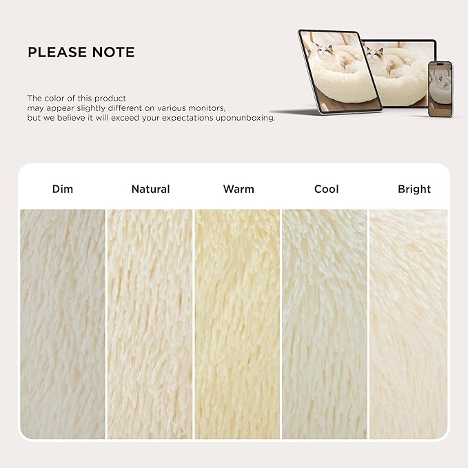 Bedsure Calming Dog Bed for Large Dogs - Donut Washable Large Pet Bed, Anti-Slip Round Fluffy Plush Faux Fur Dog Bed, Fits up to 80 lbs Pets, Cream, 36 inches