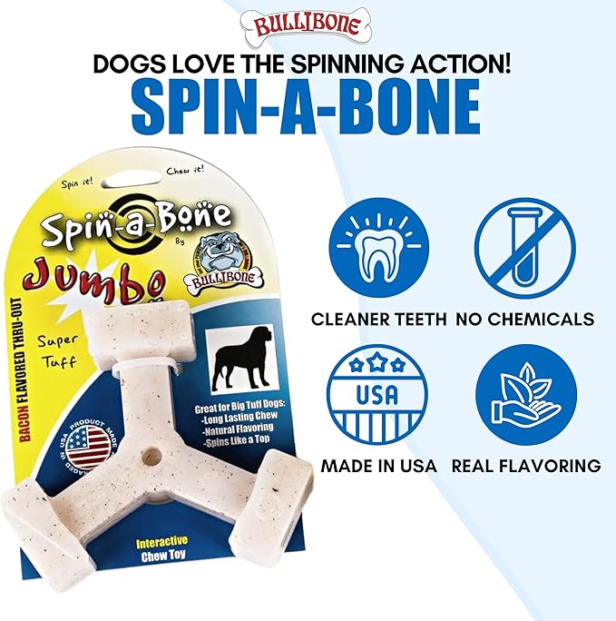 Bullibone Nylon Dog Chew Toy Spin-a-Bone - Interactive Dog Toy, Triggers Natural Instincts, and Improves Oral Health