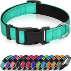 Reflective Dog Collar, Soft Neoprene Padded Nylon Pet Collar with Quick-Release Buckle, Adjustable for Mediunm Dogs,Teal,M, 1" Width