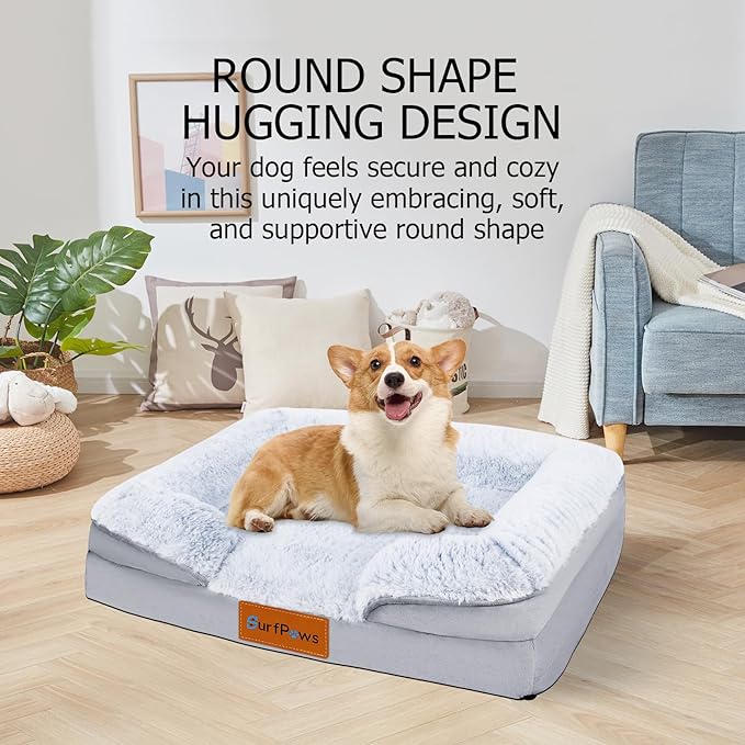 Orthopedic Dog Bed with Memory Foam - Luxurious Plush Surface, Removable & Washable Cover, Non-Slip Bottom, Dog Sizes (X-Large)