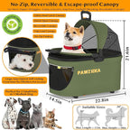 PAWZIDEA Cat Stroller 4 in 1, Pet Stroller for Small/Medium Dogs with Detachable Carrier Easy Lock NO-Zip Canopy, Seatbelt Dog Car Seat, Cozy House, Foldable Dog Jogger Strollers, Large Storage Basket