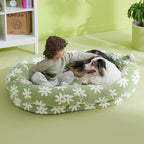 Lesure Human Dog Bed for Adult - Calming Human Size Dog Bed with Egg Foam Supportive Mat and Storage Pocket, Cute Modern Pet Beds with Jacquard Shaggy Plush & Anti Slip Bottom 55x37x10, Green