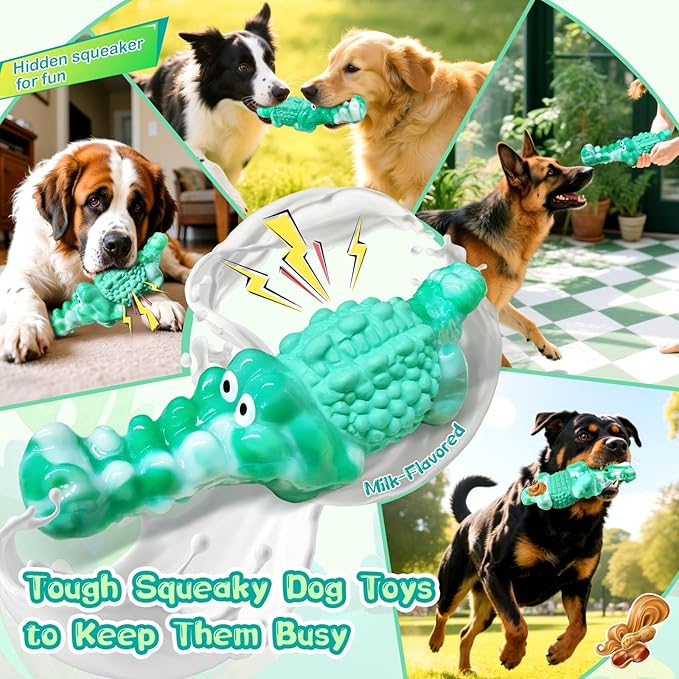 Dog Chew Toys for Aggressive Chewers: Tough Squeaky Alligator Toy for Small, Medium, Large Breed to Keep Them Busy & Clean Teeth and Reduce Boredom or Stress Relief