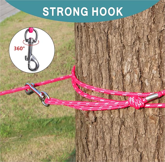 Reflective Cat Leash -30FT Cat Cable Out Escape Proof Walking Yard Long Durable Safe Leash Traning Play Outdoor for Puppies/Kittens/Small Animals(Hotpink)