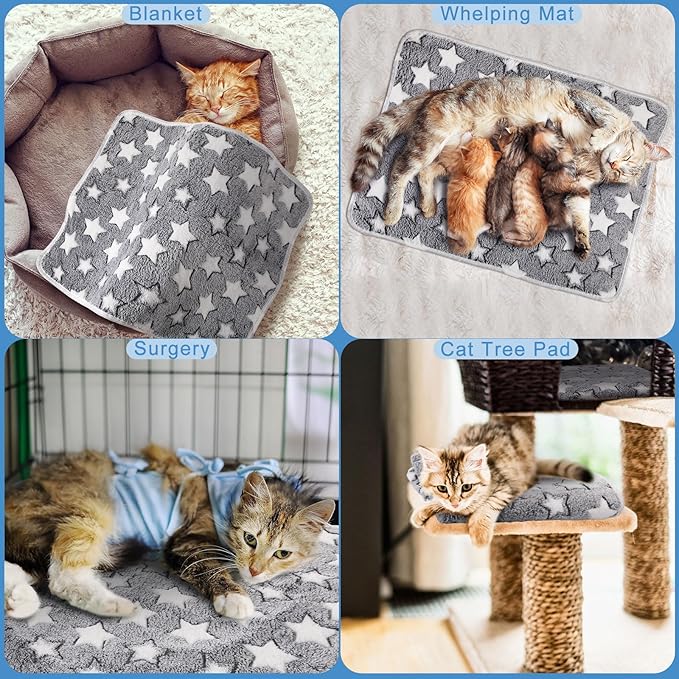 2 Pcs Self Warming Cat Bed Cute Dog Cat Thermal Mat Self Warming Star Cat Mat Pet Heating Pad Cat Blanket for Indoor Outdoor Washable(Large Star,29 x 20)