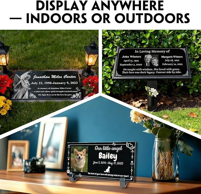 HDSD Memorial Stone Plaque Personalized Granite Grave Marker for Dogs Cats & Loved Ones Laser Engraved Headstone Indoor Outdoor 8×4 or 12×6 Inches