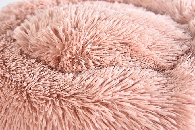Max & Marlow Long Lush Faux-Fur, Anti-Anxiety Cuddler, Donut Dog & Cat Bed, Non Slip Bottom, Small, Pink