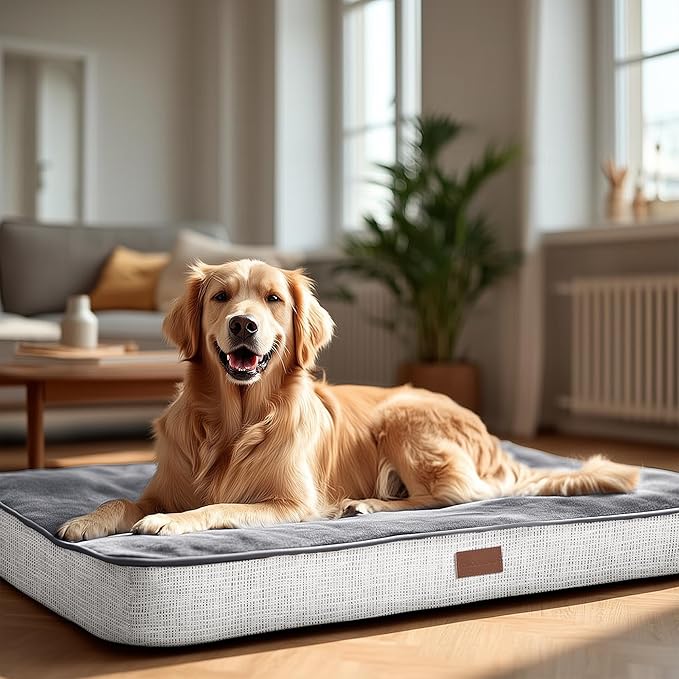 Deconovo Orthopedic Dog Bed for Medium & Large Dogs – Supportive Memory Foam with Washable Cover, Non-Slip Base – Comfort for Senior, Arthritic & Active Pets, Light Grey, 44" Lx32 Wx3 Th