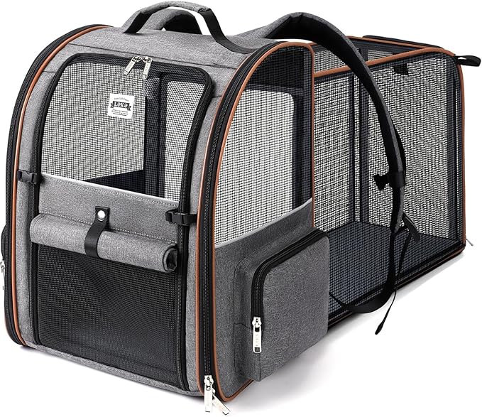Lekebobor Extra Large Cat Backpack Carrier Expandable Pet Carrier Backpack for Small/Medium Dogs and Medium/Large Cats, Grey