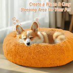JOLLYVOGUE Calming Dog & Cat Bed for Small Dogs, Anti-Anxiety Donut Cuddler Cozy Soft Round Bed with Anti-Slip Bottom, Fluffy Faux Fur Plush Cushion Beds for Small Medium Pets (20")