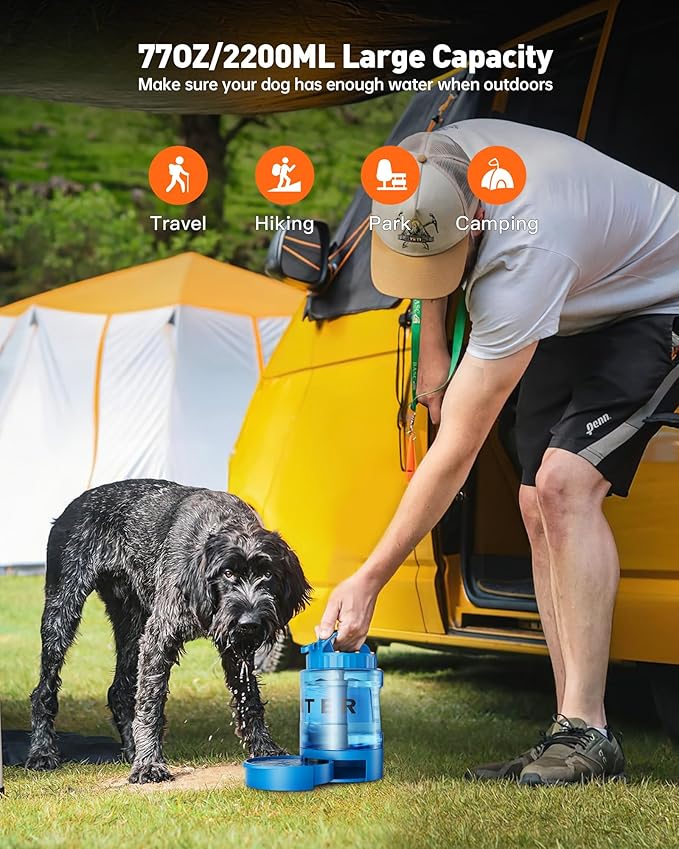 Portable Dog Water Bottle Bowl - 77 oz Travel Water Bowl Dispenser for Dogs Leak Proof, Suitable for Large Pet Drinking, A Must Have for Outdoor, Camping, Walking, Beach, Hunting Other Scenes （Blue）