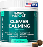 Clever Calming Chews for Dogs, 100% Natural Dog Supplement, For Anxiety Relief, Helps Stress, Fear, Hyperactivity, Reactivity, Beef Flavor Calming Dog Treats, Made in USA, 60 Soft Chews