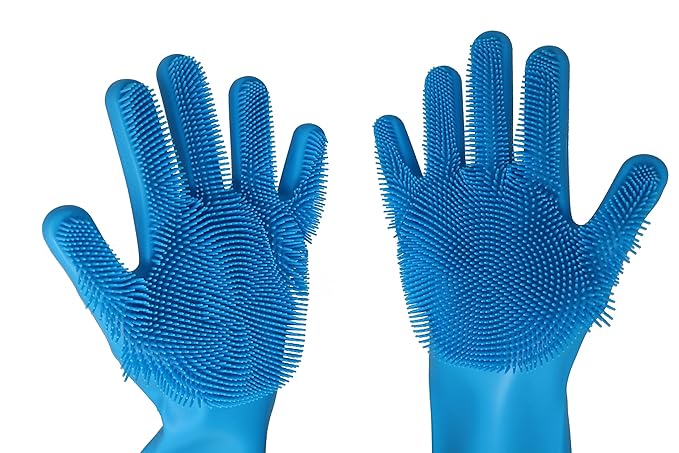 Pet Grooming Gloves - Hair Removal, Massage, and Bathing Shampoo Gloves in Blue