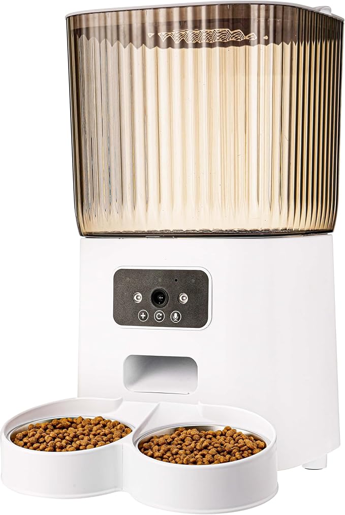 Automatic Dog Feeder with Camera, Ultra Clear Video Night Vision, APP Control, Two-Way Voice Interaction. Large Capacity Food Storage, Picture Motion Detection, Timing Feeding (5L-Double-Bowl)