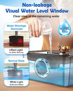 Large Dog Water Fountain SS304,12L Ultra-Purification Pet Drinking Dispenser with Visual Window,Widely Drinking Area,Deep Purification Filter,Triple Waterfall Structure,Low Water Indicator