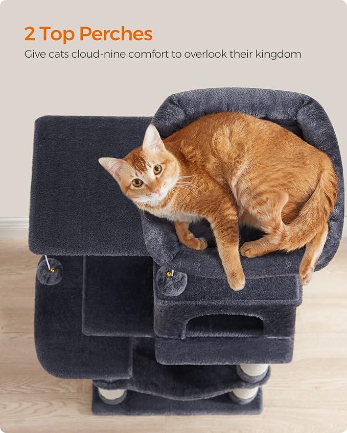 Feandrea Cat Tree, 44.1-Inch Cat Tower for Indoor Cats, Multi-Level Cat Condo with 4 Scratching Posts, 2 Perches, Hammock, Cave, Smoky Gray UPCT261G01
