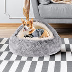 Round Hooded Cat Bed & Dog Bed with Cover Cave, Dog Bed for Small Dogs, Faux Fur Cuddler Round Coved Cat Bed Self Warming Donut Dog Bed Fits up to 5 lbs Pets (Gray, 16inch x 16inch)