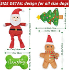 Christmas Dog Toys, 4pcs Stuffed Dog Squeaky Toys for Teething and Chewing, Tough Xmas Gift Toy Bundle Santa Toys for Small Large Dogs Puppy