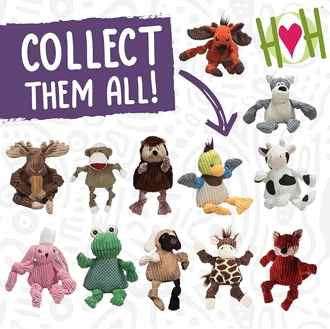 HuggleHounds Knottie Plush Dog Toy - Dog Stuffed Animal Toy, Puppy Toys, Squeaky Dog Toy for Small, Medium & Large Dogs, Durable Plush to Keep Them Busy - Angus Cow, Small