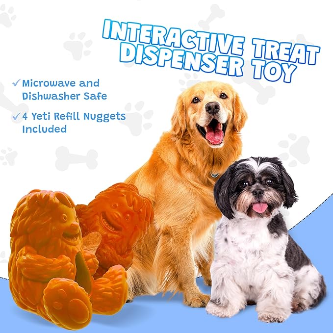 Yeti Dog Chew Puff and Play Interactive Dog Toys, Nuggets Dog Treat Dispenser Puzzle, Fun Stimulating Chew Toy for Teething, Behavior Training for Light to Moderate Chewers, Yeti Orange
