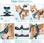 rabbitgoo Dog Harness No Pull with 2 Leash Clips, Adjustable Soft Padded, Reflective Oxford No Choke Pet Vest with Easy Control Handle for Medium Sized Dogs, Blue, M