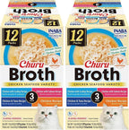 INABA Churu Broth for Cats, Creamy Broth with Shredded Chicken Side Dish Pouch, 1.4 Ounces per Pouch, 12 Pouches, Chicken & Seafood Variety (Pack of 2)