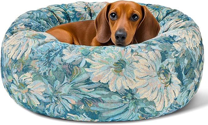 Dog Calming Beds for Small Medium Large Dogs - Round Donut Washable Puppy Dog Bed, Anti-Slip Faux Fur Fluffy Donut Cuddle Anxiety Cat Pet Bed (32" Flower)