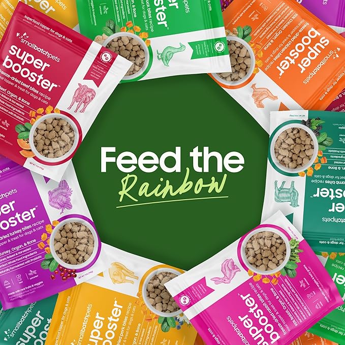 Smallbatch Freeze Dried Dog Treats, Superfood Food Topper Rabbit Bites for Dogs & Cats, Probiotics, Organic Ingredients, High Protein, Grain Free Healthy Treat & Food Topper, Made in the USA, 7 oz Bag