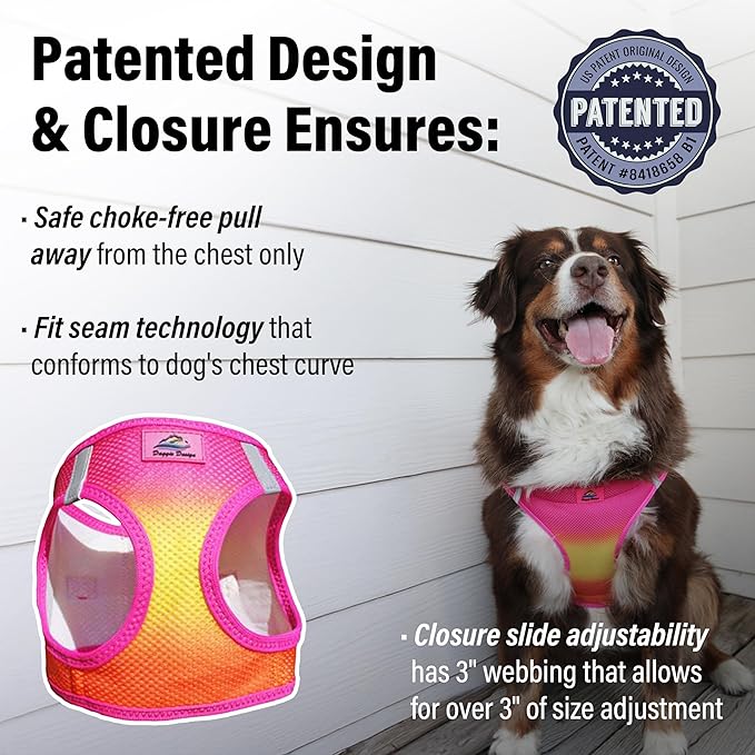 Doggie Design Dog Harness - No Choke Harness for Pets, Dog Vest, Mesh Polyester, Simple Step in and Go Design, Reflective Vest for Dogs - Raspberry Pink and Orange, 3XL