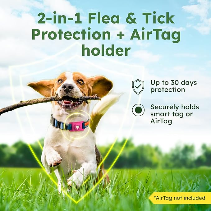 BugMD Paw Guardian Flea and Tick Prevention Pendant for Dogs with AirTag Holder | Plant-Powered Flea & Tick Control for Dog Collars Harnesses | Dog Tag with Air Tag Holder - Pink