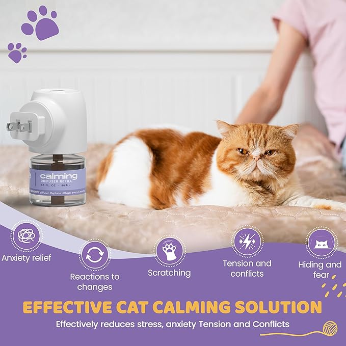 Cat Calming Diffuser Refills – Long-Lasting 30-Day Formula, Cat Pheromones Calming Diffuser for Stress Relief, Relaxation, and Anxiety Reduction, Easy to Use – (2 Diffusers + 2 Refills)