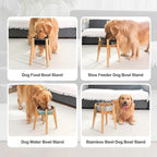 Sted Locking Elevated Dog Bowl Stand for Large Dogs, Adjustable Width 6.5-8.5 Inches Raised Dog Bowl Stand, 8.5" Tall Dog Food Bowl Holder, Bamboo Dog Slow Feeder Stand