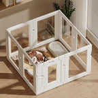 Clear Acrylic Dog Playpen Indoor, Puppy Cat Small Pet Play Pen, Easy Assemble & Disassemble Sturdy Plastic Dog Fence with Heavy Duty Door Lock (24In H, 8PCS), White