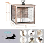 DWANTON Dog Crate Furniture with Cushion, Wooden Kennel Table with Double Doors, Indoor Dog House, Small/Medium/Large/Extra Large Size, 27.2" L, Greige