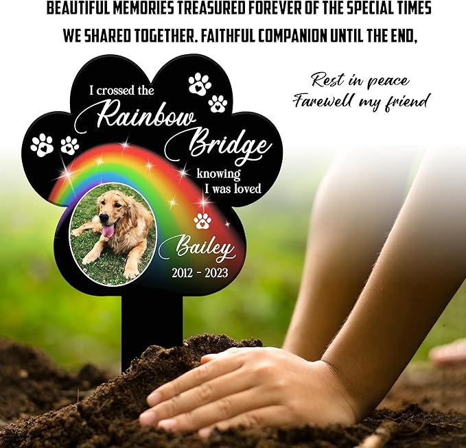 Customized Pet Sympathy Deceased Picture Grave Marker Losing A Dog Bereavement Photo Grave Marker In Loving Memory of Cat Plaque Sentimental Quote Animal Tribute Keepsake Gift Garden Decor